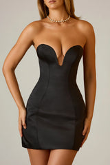 Structured Tulip Mini Dress in Black