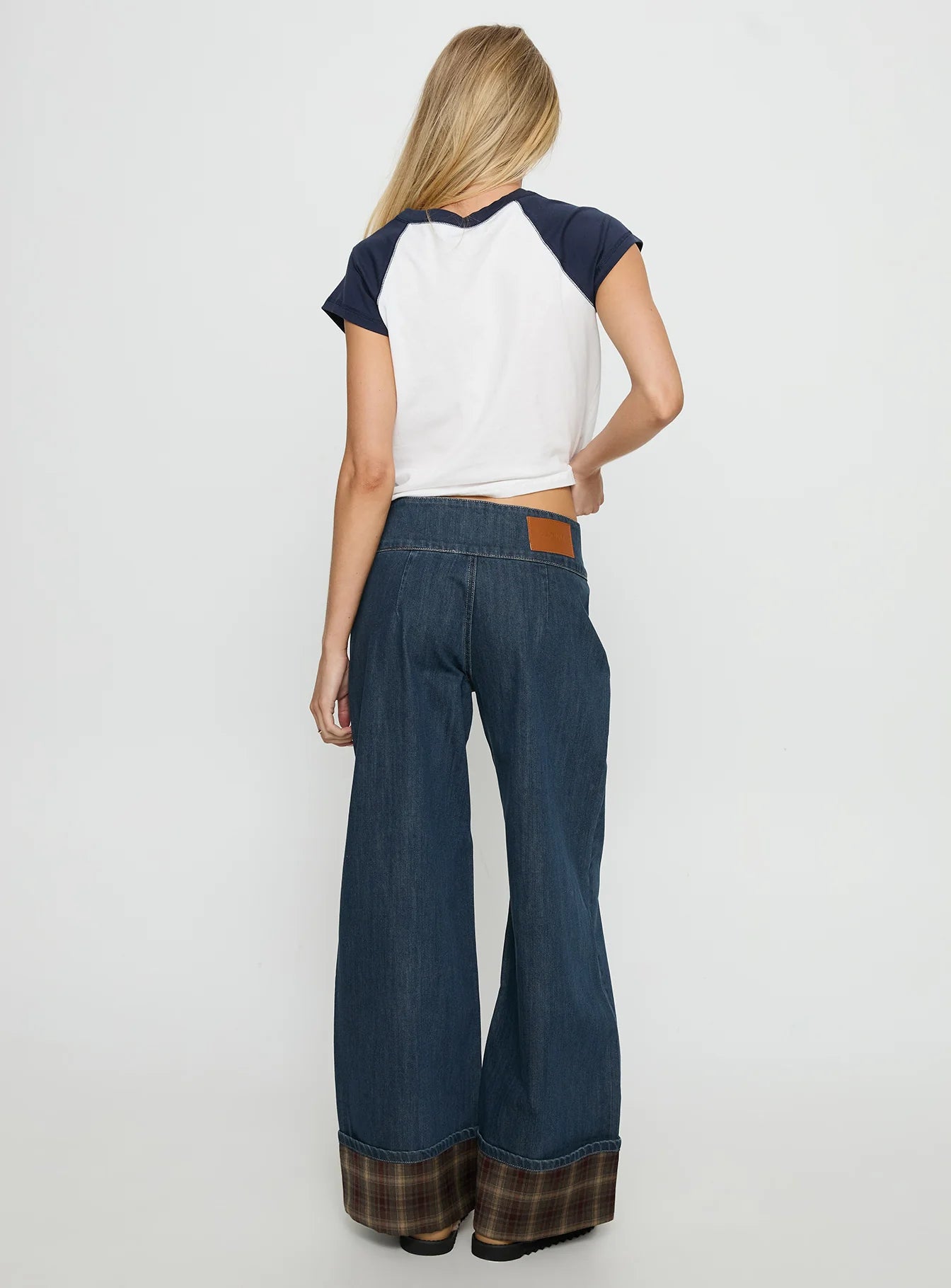 Nikoletta Foldover Jeans Dark Wash / Check